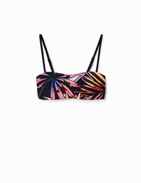 Top bikini bandeau tropical, Mujer, Negro, XS