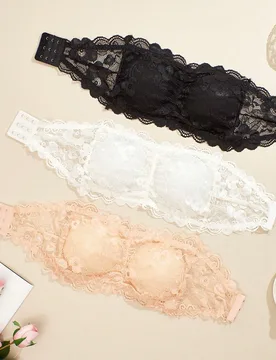 Set de 3 camisetas sin tirantes de encaje con 3 botones, camiseta sexy y antirreflectante para mujer, lencería - Shein - FashionsVida