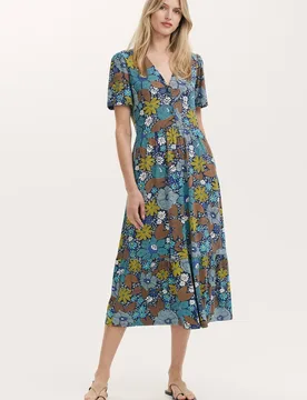 Edith Floral Jersey Midi Dress - Navy - Size: 22 - Finery London - FashionsVida