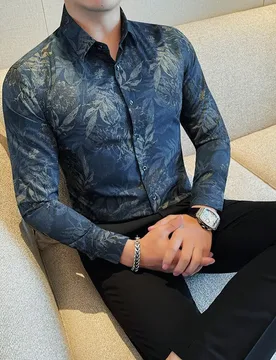 Men New Long-sleeved Shirt Handsome Contrasting Trend Printed Men Casual Shirt - Aliexpress - FashionsVida