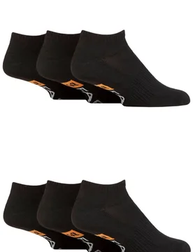 Mens 6 Pair Plain, Patterned and Striped Trainer Socks Plain Black 6-11 - Black - Size: 6-11 Mens - Farah - FashionsVida