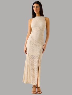 Vestito Lungo Traforato Beige NEW LIZA senza Maniche