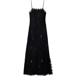 Vestido midi lencero con encaje y abertura lateral