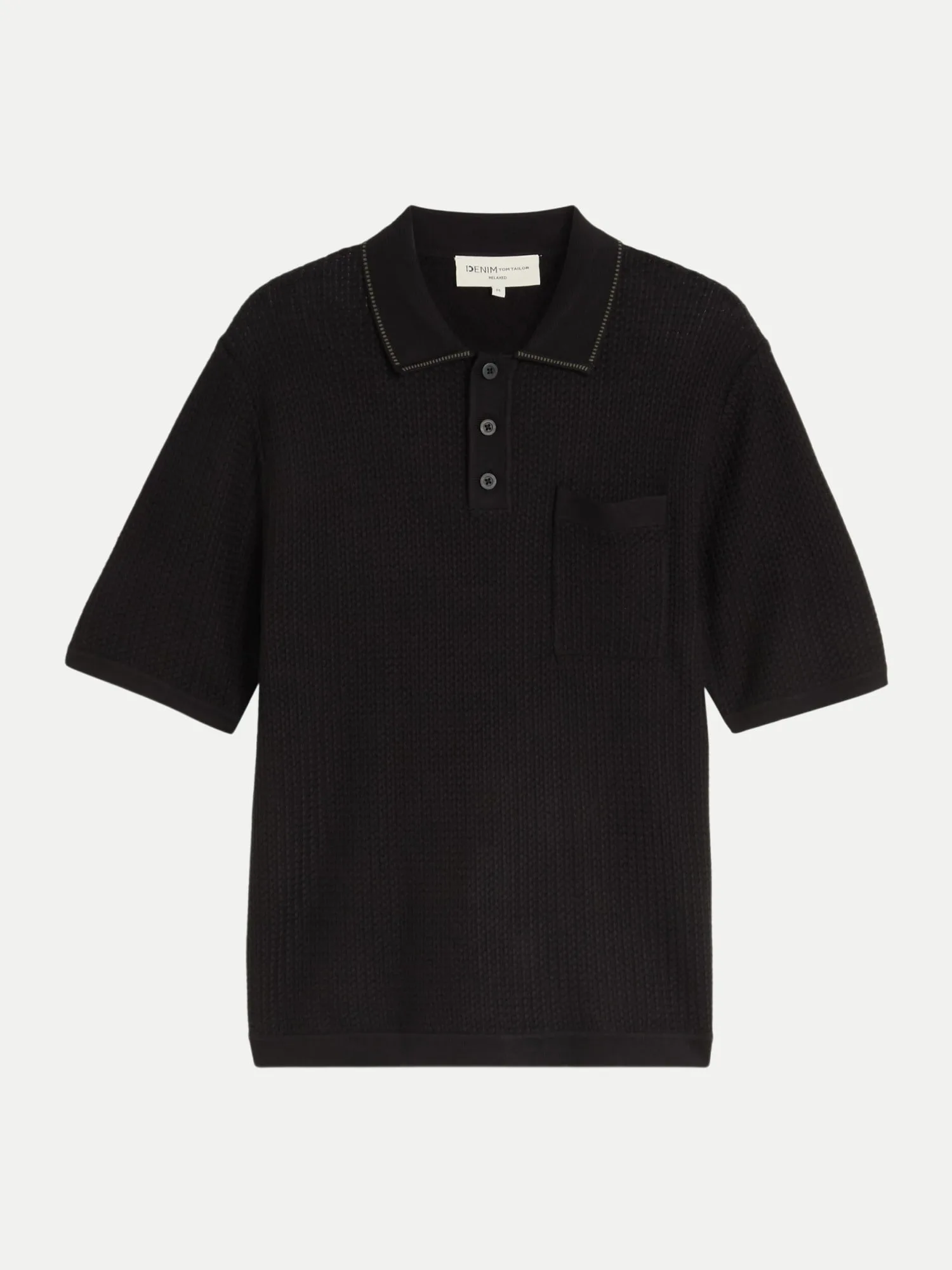 Rippenstrick-Poloshirt Schwarz XL - Tom Tailor Denim - FashionsVida