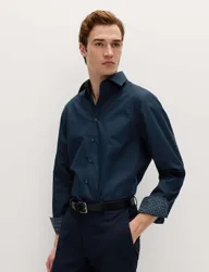 Regular Fit Easy Iron Cotton Blend Shirt Navy Mix male