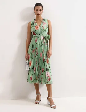 Floral Pleated V-Neck Midi Skater Dress Green Mix female - Phase Eight - FashionsVida