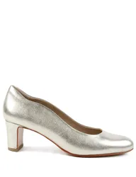Leather Metallic Block Heel Court Shoes Gold female
