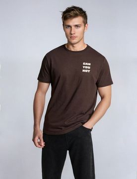 T-shirt in cotone con scritta - marrone polveroso