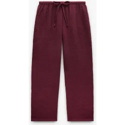 Pantalones anchos de mujer 100% algodón con cordón ajustable en liso