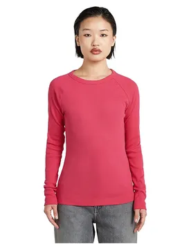 Maglietta A Maniche Lunghe Slim Rib Keyhole Pink Peacock XL