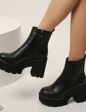Botas de plataforma casuales de resort con forro térmico negro de moda para mujer en otoño/invierno - Shein - FashionsVida
