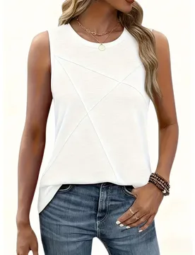 A Stylish And Elegant Loose Top with a Solid Color, Round Neck, And Pleated Sleeveless Design Women, a Must-Have Item - Aliexpress - FashionsVida