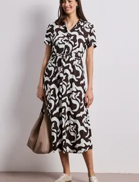 Maxi-Kleid mit Hemdkragen und Print female Braun
