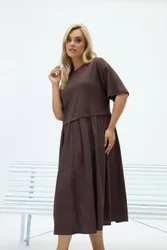 In-1 Poplin Midi Dress - Chocolate - Size: 30-32