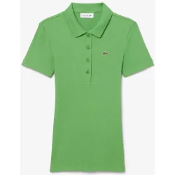 Polo de mujer de corte ajustado de canalé de algodón de manga corta