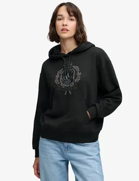 Superdry Damen Regal Crest Kapuzenpullover Lockere Passform Dark Grey - Größe: 40 - 79.99 - FashionsVida