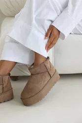 Women's 'Janessa' Mini Faux-Suede Fur Lined Platform Ankle Boot in Camel Size: 8 - Camel - Size: 8