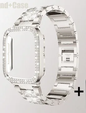 Compatible con correas y fundas para Apple Watch de 38/40/41/42/44/45/46/49mm, con una elegante correa de metal con incrustaciones de brillantes y una - Shein - FashionsVida