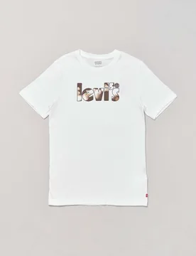 T-shirt bianca in cotone a mezza manica con stampa logo camouflage 10-16 anni - Levis - FashionsVida