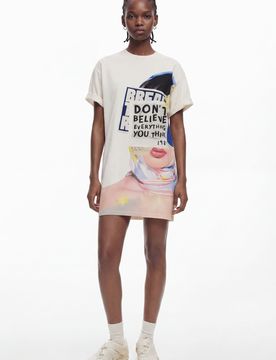 Robe style t-shirt, Coton, Marron, XS/S