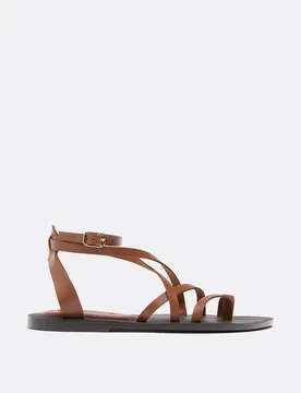 Flache Ledersandalen mit Schnürriemen BRAUN 40 - Stradivarius - FashionsVida