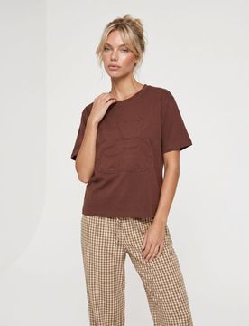 Pigiama in cotone con orsetti - marrone scuro