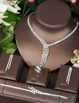 HIBRIDE Elegant Long Shinny CZ jewelry Set Tassel Zircon Dubai Wedding jewelry Bijoux For Women Party Gifts Bisuteria N-1029 - Aliexpress - FashionsVida