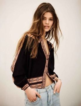 Para mujer. 1E26VALD Camisa suelta estampada Valda (34), Viscosa, Manga larga