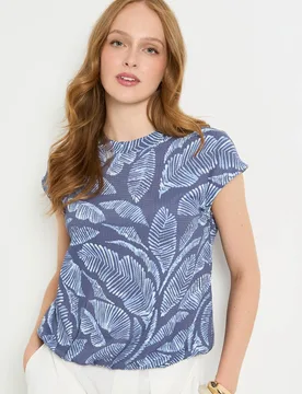 Women's Palm Jersey Bubble Hem Crew Neck top in Navy Size: 22 - Navy - Size: 22 - Wallis - FashionsVida
