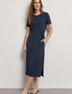 Midikleid aus Jersey mit Rundhals female Blau