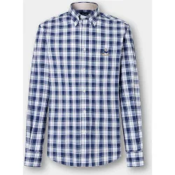 Camisa de hombre de algodón con cuadros y bordado en el pecho fit club