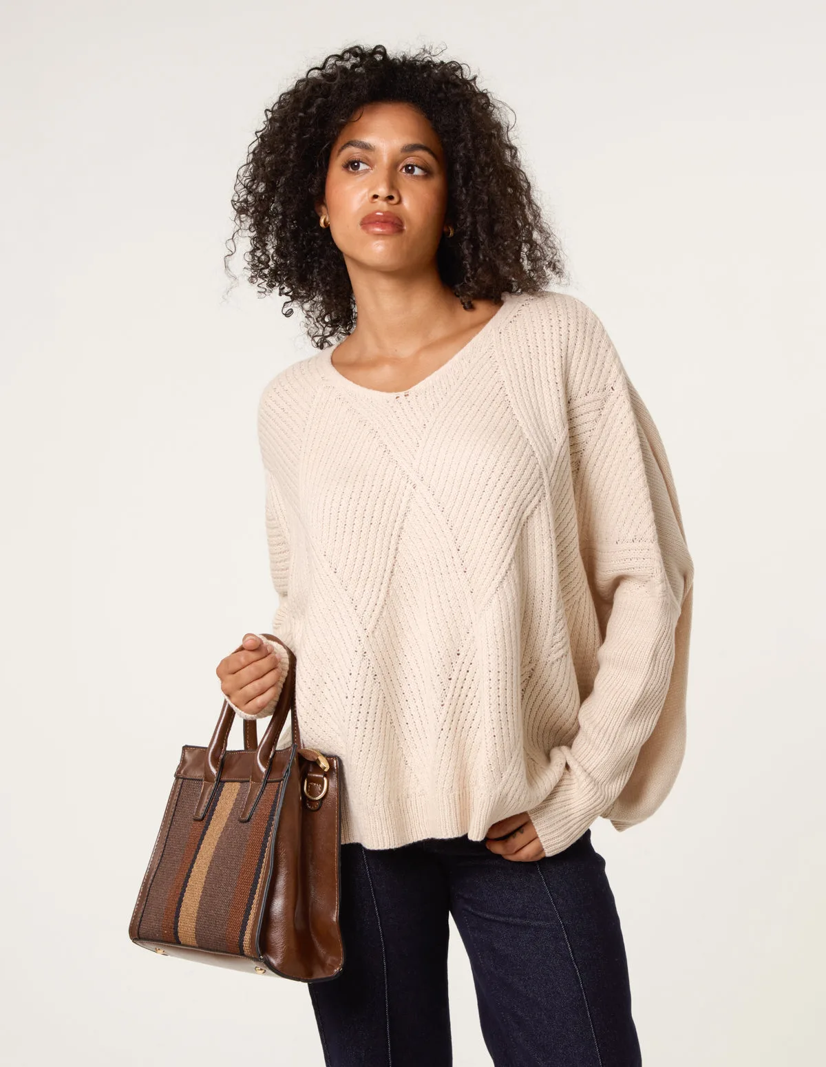 Slouchy V Neck Jumper - ONE / STONE - female - Blue Vanilla - FashionsVida