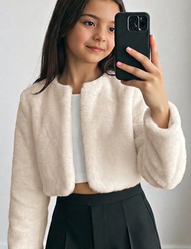 Abrigo de piel sintética simple para niña preadolescente, adecuado para fiestas y salidas de otoño/invierno