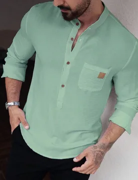 Camisa casual de manga larga con media abertura y bolsillos para hombre, para otoño, formal - Shein - FashionsVida