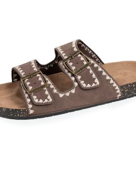 Mules sandales double bride Chocolat chocolat brodé 39