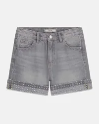Shorts in denim grigi lavaggio chiaro in cotone con borchie