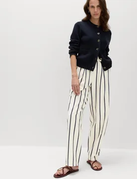 Seersucker Striped Barrel Leg Trousers White Mix female - M&S - FashionsVida