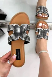 Women's Sparkle Glow Halo Cut-Out Sliders in Black Size: 5 - Black - Size: 5