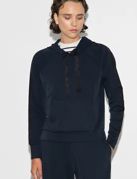 Womens Navy Raglan Sleeve Side Trim Wide Drawstring Hoody - Size Medium - French connection - FashionsVida