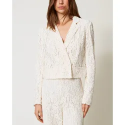 Chaqueta blazer boxy de mujer de encaje floral