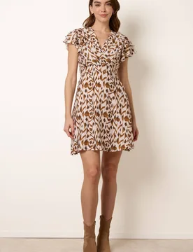 Women's Light Brown Angel Sleeve Mini Dress Size: 8 - Light Brown - Size: 8 - Blue Vanilla - FashionsVida