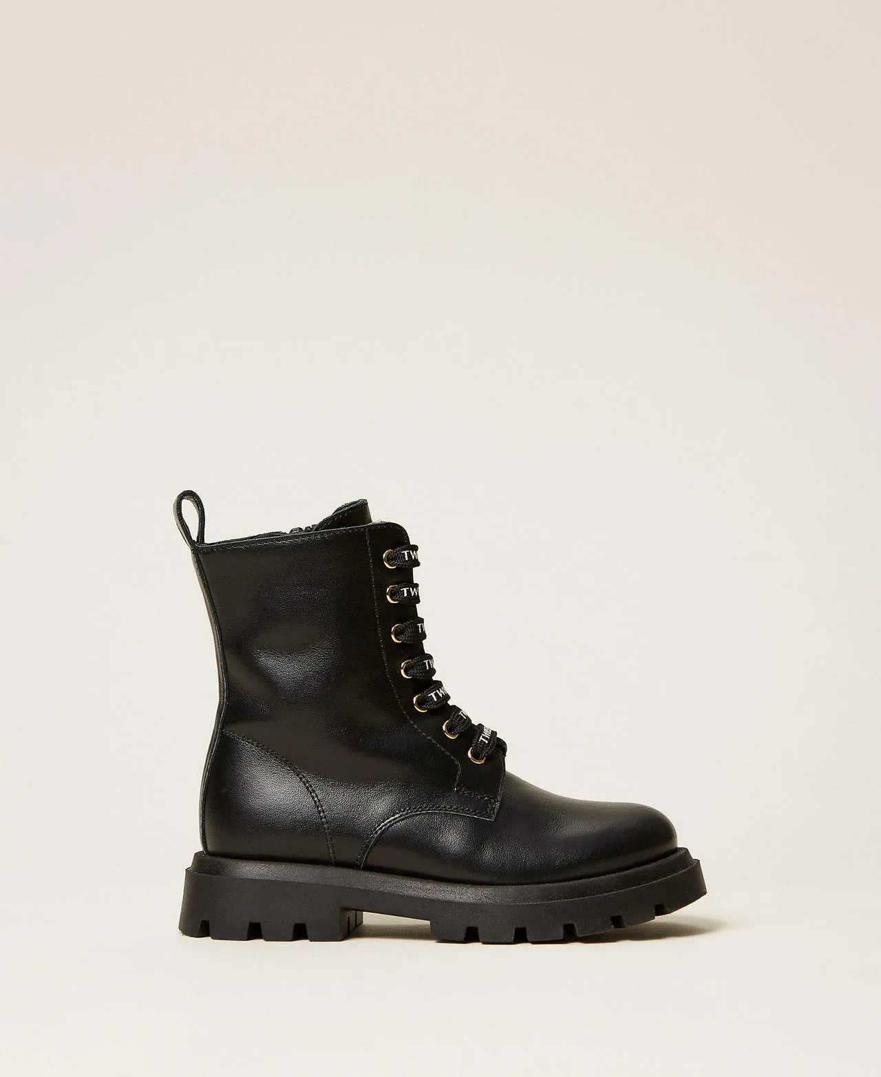 Bottines motardes fille en cuir avec logo - TWINSET - FashionsVida