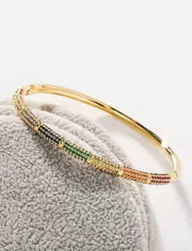Iced Out Rainbow Colorful CZ Bangle Bracelet Gold Eternity Pave Designer Unique Trendy Chic New Gift for Men Women Party Jewelry - Aliexpress - FashionsVida