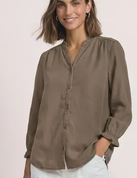 Arm Bluse mit Split Neck und Rüschen female Braun