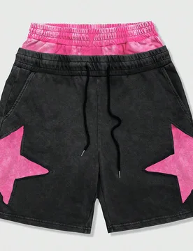 Pantalones cortos casuales para hombres con cintura con cordón, de doble capa y bolsillos con estampado de estrella de cinco puntas - Shein - FashionsVida
