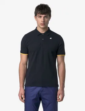 Polo Vincent blu mezza manica in piquet di cotone stretch con bordino sulle maniche - K-way - FashionsVida