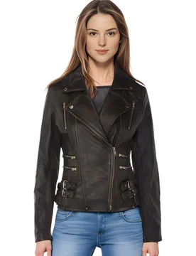 Womens Vintage Black Brando Biker Jacket-Constantia - Black/brown Lamb Leather - Size 18 Uk - Infinity Leather - FashionsVida