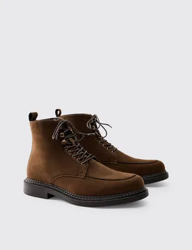 Men's Faux Suede Chunky Sole Hiking Detail Boots Chocolate Size 9 Chocolate 9 - boohooMAN - FashionsVida