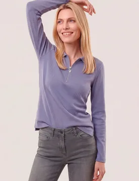 Rippenpolo Zip&Go, normale Größen, Farbe Lila, 36, softer angerauter Jersey warm & weich Damen - Walbusch - FashionsVida