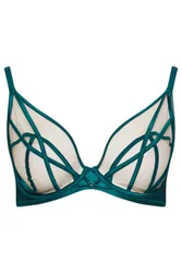 Strap Illusion Mesh Plunge Bra - Green - Size: 44E